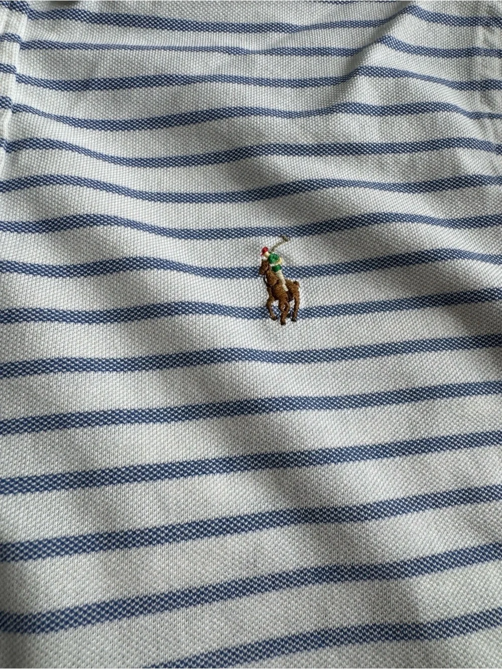 Ralph Lauren White Polo with Light Blue Stripes Knit Oxford Men’s Size Medium